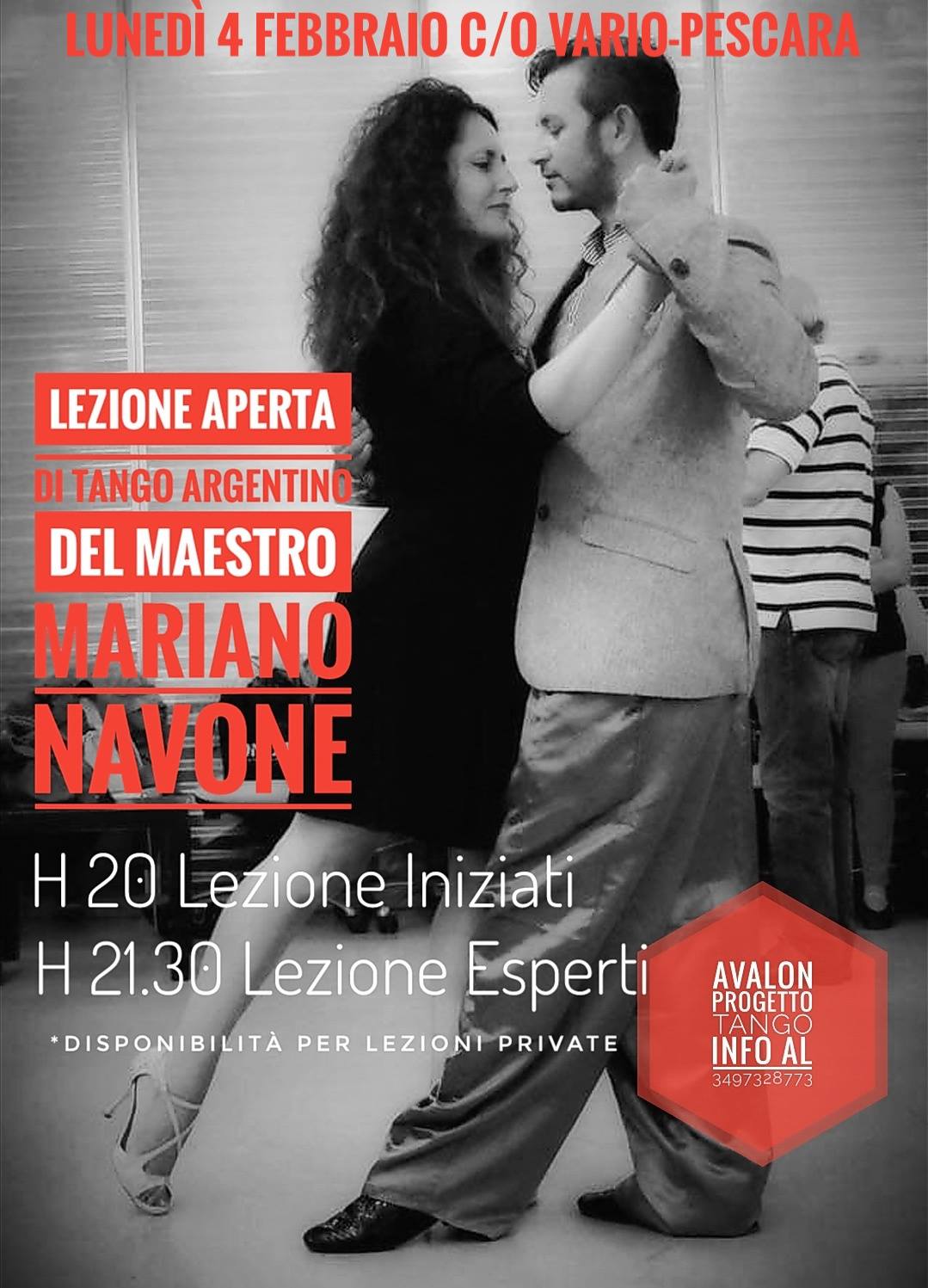 Lunedì 4 febbraio la lezione di tango argentino del Maestro Mariano Navone - avalon progetto tango